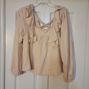 Venus Pink Off Shoulder Ruffles Long Sleeve Top Size Small